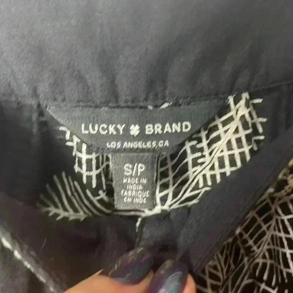 Lucky Brand Square Neck Boho Tank Top Size Small Black & White - Picture 2 of 11